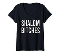 Womens Shalom Bitches Rude Jew Jewish Hanukkah Gift V-Neck T-Shirt