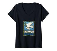Womens Shalom Dove Peace Jewish Holidays Hashanah Passover V-Neck T-Shirt