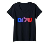 Womens Shalom Hebrew Peace Jewish Israeli Bible Art Design V-Neck T-Shirt
