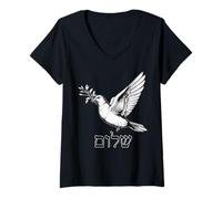 Womens Shalom Peace Hebrew Jewish Dove Hanukkah Passover Spiritual V-Neck T-Shirt