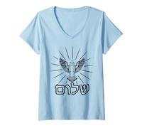 Womens Shalom Peace Hebrew Jewish Dove Hanukkah Passover Spiritual V-Neck T-Shirt