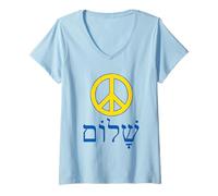 Women's Shalom Peace Sign Anti War Hebrew Tikun Olam Peace Now V-Neck T-Shirt