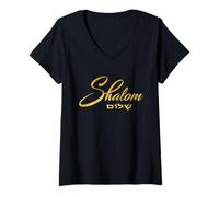 Womens Shalom T Shirt with Hebrew Writing and Gold Foil Effect V-Neck T-Shirt
