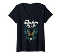 Womens Shalom Y'all Funny Hanukkah Wreath Happy Hanukkah Shirt V-Neck T-Shirt