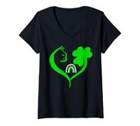 Women's Shamrock Cat St Patricks Funny Irish Lucky Cat Charm Clover V-Neck T-Shirt