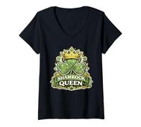 Women's Shamrock Queen Crown Shirt Royal Clover St Patricks Day V-Neck T-Shirt