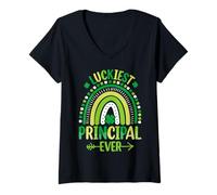 Women's Shamrock Rainbow Luckiest Principal Ever St. Patrick’s Day V-Neck T-Shirt