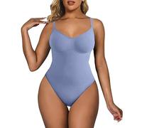 Women's Shapewear Bodysuit Tummy Control Slimming Body Shaper One Piece Seamless Sculpting Snatched Waist Body Thong Suit with Adjustable Straps(Light Blue, M)