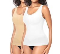 Women's Shapewear Tank Top Shaping Camisole Tops Tummy Control Vest Seamless Slimming Compression Tops Body Shaper Cami Vest with Wide Straps (Nude+White,S)