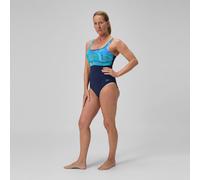 Speedo Women's Shaping Contour Eclipse Printed One Piece Swimsuit | Shapewear | Beach and Holiday Swimwear, Turquoise Gem, 34