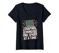 Womens Shaping Minds One Spark at A Time - Teacher Quote V-Neck T-Shirt