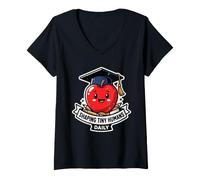 Women's Shaping Tiny Humans Daily Funny Teacher Apple School Grad V-Neck T-Shirt