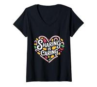 Womens Sharing Is Caring Candy Heart Design V-Neck T-Shirt
