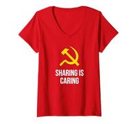 Women's Sharing is Caring - Hammer and Sickle V-Neck T-Shirt