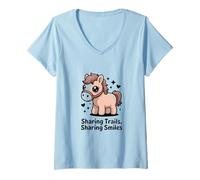 Women's Sharing Trails Sharing Smiles Cute Pony V-Neck T-Shirt