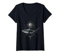 Womens Shark Animal Graphic Marine Biology Sea Ocean Shark Lover V-Neck T-Shirt