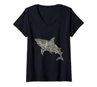 Womens Shark Animal Graphic Marine Biology Sea Ocean Shark Lover V-Neck T-Shirt