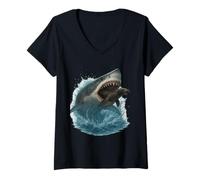 Womens Shark Attack Great White Shark vs Seal Predator Ocean V-Neck T-Shirt