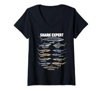 Women's Shark Expert - Shark Lover Ocean Marine Biology Scuba Diver V-Neck T-Shirt