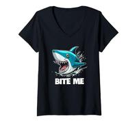 Women's Shark Funny Bite Me Ocean Predator Sarcastic Beach Attitude V-Neck T-Shirt
