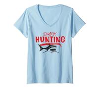 Women's Shark Hunting Jaws Style Predator Adventure V-Neck T-Shirt