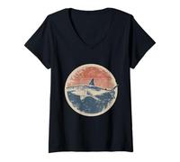 Womens Shark Marine Biology Animal Artwork Sea Ocean Sharks Lover V-Neck T-Shirt