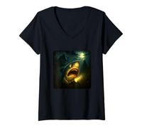 Womens Shark Scary Horror Night Flashlight Halloween Ghost V-Neck T-Shirt