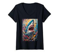 Women's Shark Teeth Ocean Apex Jaws Predator V-Neck T-Shirt