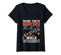 Women's Shark Tooth Hunter Beachcombing Fossil Hunter Gift V-Neck T-Shirt