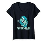 Womens Sharkasm I Love Salad Funny Shark Marine Biology Wildlife V-Neck T-Shirt