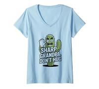 Womens Sharp Grandpa Don't Hug Funny Cactus Humor V-Neck T-Shirt