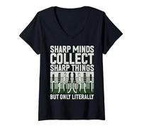 Womens Sharp Minds Collect Sharp Things But Only Literally Knife V-Neck T-Shirt