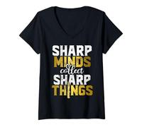 Womens Sharp Minds Collect Sharp Things Knife V-Neck T-Shirt