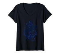 Women's Shattered Anchor Nautical Grunge V-Neck T-Shirt
