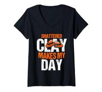 Women's Shattered Clay Makes My Day Skeet Trap Shooting V-Neck T-Shirt