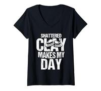 Women's Shattered Clay Makes My Day Skeet Trap Shooting V-Neck T-Shirt