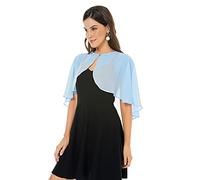 Womens Shawls and Wraps for Evening Dress Chiffon Shawl Cape Wedding Guest Bridesmaid Capelets Scarves, Chiffon Light Blue, One Size