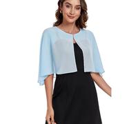 Womens Shawls and Wraps for Evening Dress Chiffon Shawl Cape Wedding Guest Bridesmaid Capelets Scarves, Light Blue, One Size