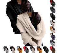 Womens Shawls and Wraps Winter Loose Knitted Sweater Tops Ladies Multifunctional Shawl Wraps Autumn Chunky Long Sleeve Cozy Warm Crochet Thick Cape Scarves Wedding Black+Beige One Size
