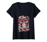 Women's She Believed She Could Build It So She Did Quote V-Neck T-Shirt