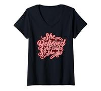 Womens She Believed She Could, So She Did T-Shirt V-Neck T-Shirt