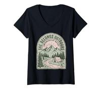 Women's She Belongs Outdoors Empowered by Nature Mountain Tent V-Neck T-Shirt