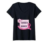Womens She Carries Burden We Carry The Banner Pink Ribbon Support V-Neck T-Shirt