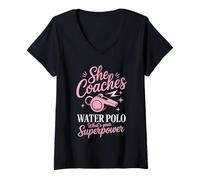 Women's She Coaches Water Polo Whats Your Superpower Coach V-Neck T-Shirt