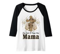 Womens She Gets It from Her Mama Cross Christian Mom Daughter Raglan Baseball Tee