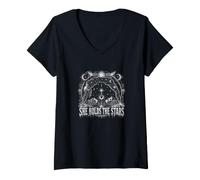 Women's She Holds The Stars Celestial Astrology V-Neck T-Shirt