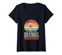 Women's She is Beauty She is Grace She Will Kick You in Your Face V-Neck T-Shirt