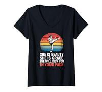 Women's She is Beauty She is Grace She Will Kick You in Your Face V-Neck T-Shirt