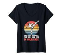 Women's She is Beauty She is Grace She Will Kick You in Your Face V-Neck T-Shirt