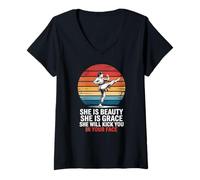 Women's She is Beauty She is Grace She Will Kick You in Your Face V-Neck T-Shirt